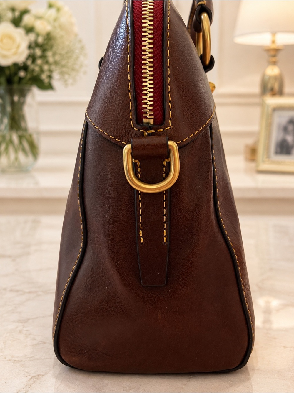 NWT, CHESTNUT Dooney & Bourke Florentine Leather Cameron Satchel - Picture 4 of 11